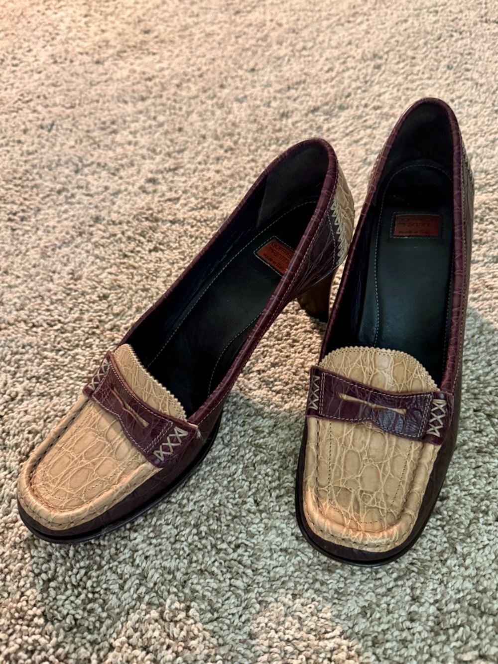 Like New Geoffredo Fantini Heels w/Box - Three-Tone Croc-Embossed Leather Pumps